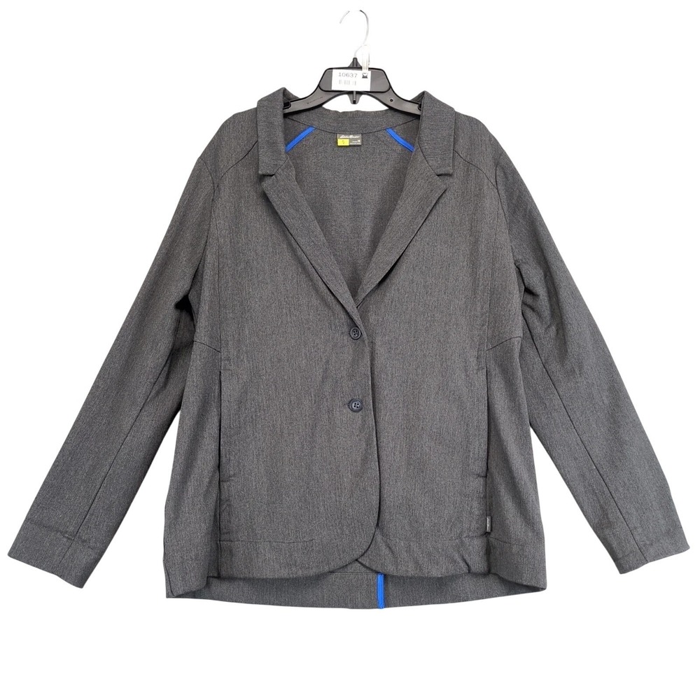 Eddie Bauer Gray Knit Blazer Jacket Womens 18 Career Stretch Zipped Pockets